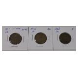 Lot of 3 two cent pieces, 1864 Lg Motto XF,