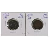 1868 and 1870 Shield nickels