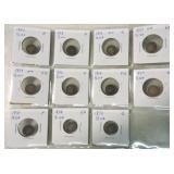 Lot of 11 Liberty seated half dimes 1850-1872,