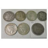 Lot of 5 Morgan and 2 Peace dollars