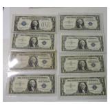 Lot of 8 $1 silver certificates, 1 - 1928,