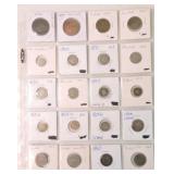 US coin lot: 2 large cents, 2 - two cent pieces,