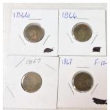 2 - 1866 & 2 - 1867 Indian head cents