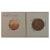 1942 Kuwait coin and 1929 gold plated