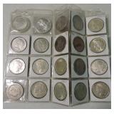 Lot of 20 silver dollars, 5 Morgans, 14 Peace,