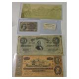Lot of 2 Confederate notes, 2 Fractional notes,
