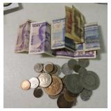 Lot of foreign coins and currency