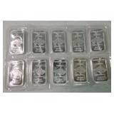 Lot of 10 - 1oz .999 silver bars