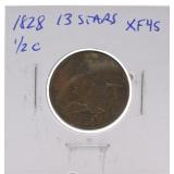 1928 half cent, 13 stars, XF45