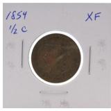 1854 half cent, XF