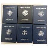 Lot of 6 silver eagle proofs: 1995, 4 - 2002, 2005