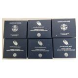 Lot of 6 silver eagle proofs: 2008, 2010,