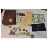 US coin & currency lot: 3 Brown Ikes, 1976 3 coin