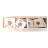 Box of 43 Lincoln cents in 2x2