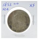 1853 Seated Liberty half, XF