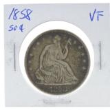 1858 Seated Liberty half, VF