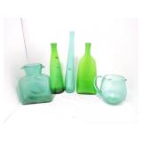 Blenko lot of bottles and pitcher Blenko lot of bottles and pitcher
