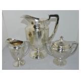 Silver plate pitcher, cream, & sugar Silver plate pitcher, cream, & sugar