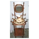 Oak shaving stand with pitcher and bowl Oak shaving stand with pitcher and bowl