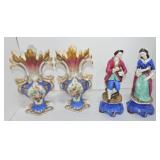 Old Paris pair of vases and pair of figures, Old Paris pair of vases and pair of figures,