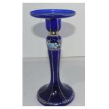 Cobalt glass silver overlay floral enameled Cobalt glass silver overlay floral enameled