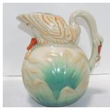 Majolica style swan pitcher 11 1/2" Majolica style swan pitcher 11 1/2"