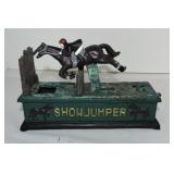 Cast iron show jumper mechanical bank Cast iron show jumper mechanical bank