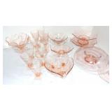 Lot of 18 etched pink depression glass bowls, Lot of 18 etched pink depression glass bowls,