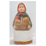 Wood carving of lady with chicken door stop, 16" Wood carving of lady with chicken door stop, 16"