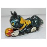 Tin lithograph cat with ball wind up toy, works