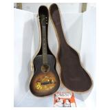 Roy Rogers guitar, wood, with case, split to