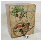 Music box, works, missing a small piece of wood
