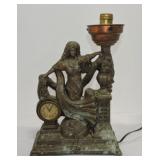 Spelter figural clock/lamp, 14"