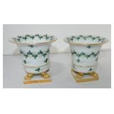 Herend pair of porcelain vases with gold paw feet,