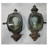 Lot of 2 horsedrawn carriage lights, beveled glass