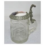 Cut glass stein with porcelain portrait lid