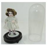Vintage bisque doll with glass dome, doll 7"
