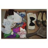 Box of ladies hankies, shoes, and gloves