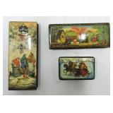 Lot of 3 black laquered boxes with enameled lids