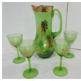 Emerald green with gold (some wear) pitcher and