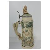 German large stein with monkey finail and handle,