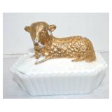 Westmoreland milk glass lamb covered dish