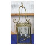 Brass hanging light with beveled glass sides 23"