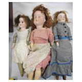 Lot of 3 German bisque head dolls