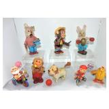 Lot of 8 wind up toys, various condition