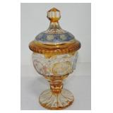 Amber, blue, and ruby stained cut glass