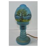Blue painted dresser lamp, 10"