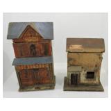 Lot of 2 wooden toy buildings, 12" & 9 1/2",