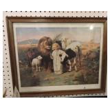 Framed print of child with animals