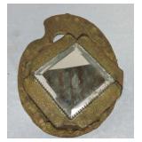 Tin wall pocket with beveled glass mirror, 10"